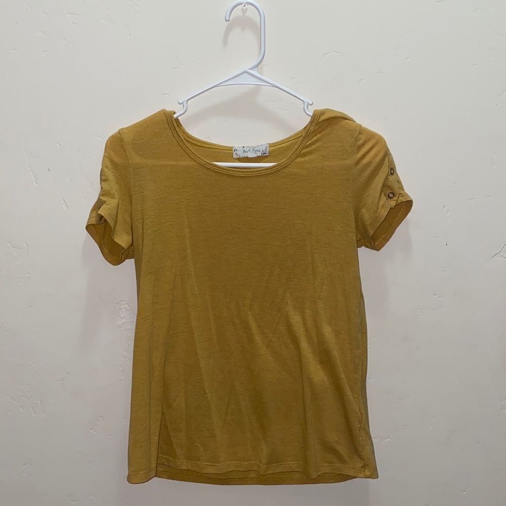 Pink Rose, Mustard yellow T-shirt, Size S